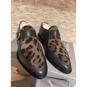 NEW Max Mara Makula Antracite Padre Pointed Toe Oxfords Flats Size 37 US 6.5